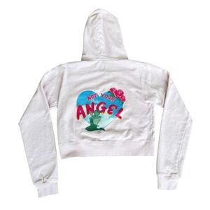 Boys Lie Not Your Angel Hoodie Womens Medium Large Pink Zip Up Cropped Heart